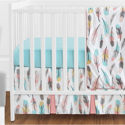 Feather Turquoise and Coral 11 Piece Bumperless Crib Bedding Collection - alt image 1
