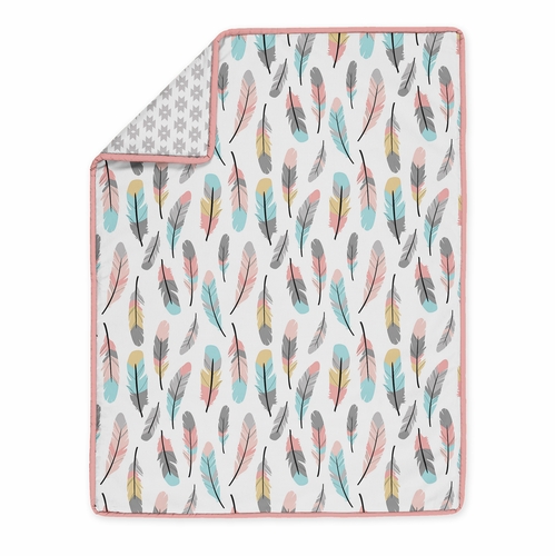 Feather Turquoise and Coral 4 Piece Bumperless Crib Bedding Collection - alt image 2