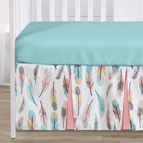 Feather Turquoise and Coral 4 Piece Bumperless Crib Bedding Collection - alt image 3