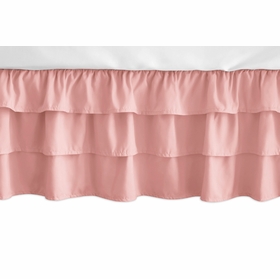 Feather Turquoise and Coral Collection 3 Tiered Crib Bed Skirt - Coral