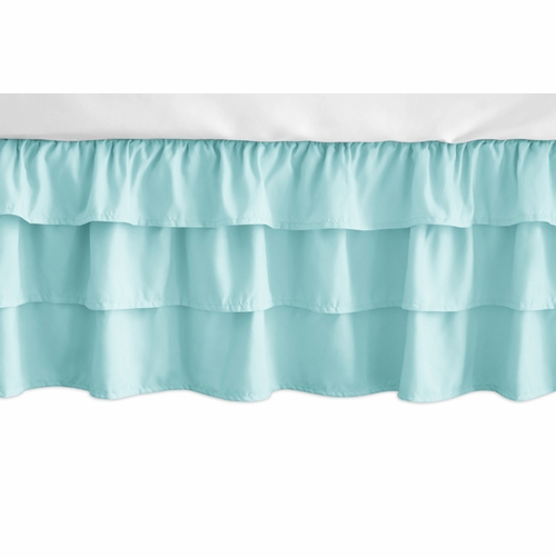 Feather Turquoise and Coral Collection 3 Tiered Crib Bed Skirt - Turquoise