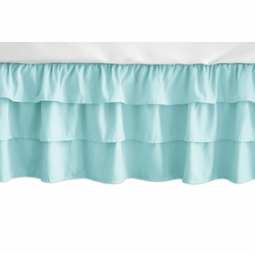 Feather Turquoise and Coral Collection 3 Tiered Crib Bed Skirt - Turquoise