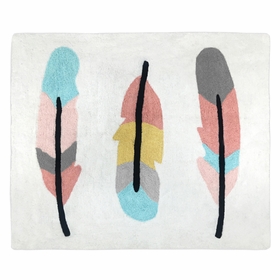 Feather Turquoise and Coral Collection Accent Floor Rug