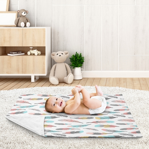 Feather Turquoise and Coral Collection Baby Blanket - alt image 2