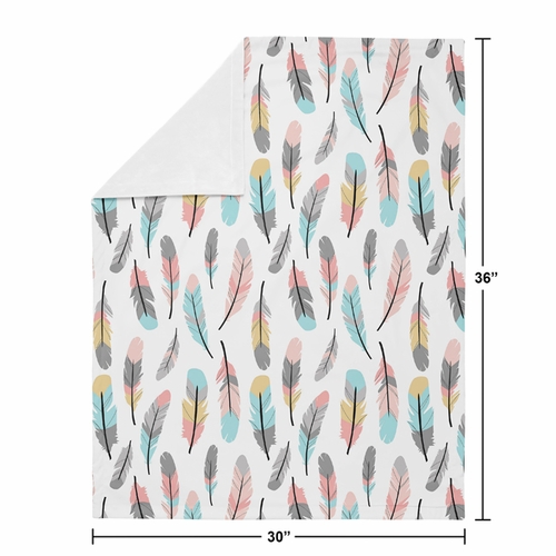 Feather Turquoise and Coral Collection Baby Blanket - alt image 3