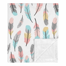 Feather Turquoise and Coral Collection Baby Blanket