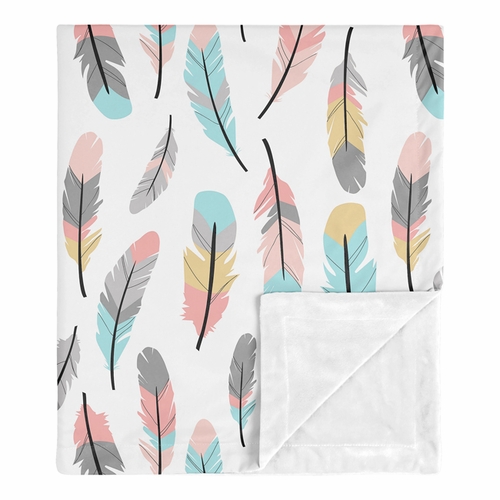 Feather Turquoise and Coral Collection Baby Blanket