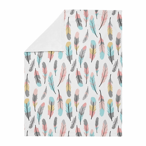 Feather Turquoise and Coral Collection Baby Blanket - alt image 1