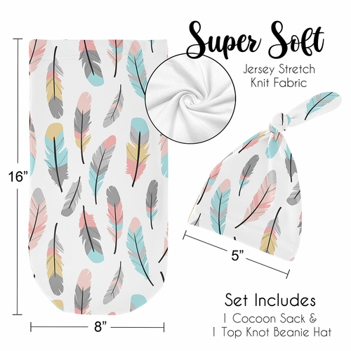 Feather Turquoise and Coral Collection Baby Cocoon and Beanie Hat - 2 Piece Set - alt image 4