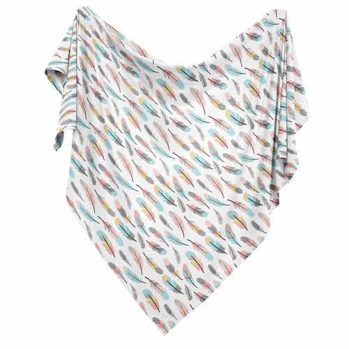 Feather Turquoise and Coral Collection Baby Swaddle Blanket - alt image 1