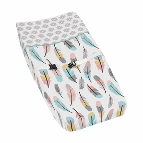Feather Turquoise and Coral Collection Changing Pad Cover