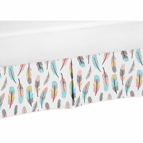 Feather Turquoise and Coral Collection Crib Bed Skirt