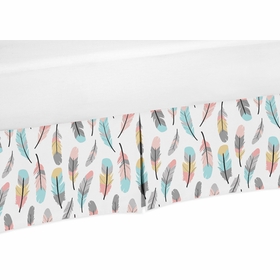 Feather Turquoise and Coral Collection Crib Bed Skirt