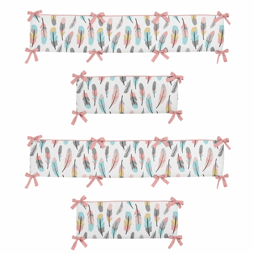 Feather Turquoise and Coral Collection Crib Bumper Pad