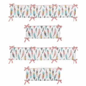 Feather Turquoise and Coral Collection Crib Bumper Pad