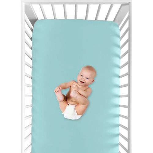 Feather Turquoise and Coral Collection Crib Sheet - Turquoise - alt image 3