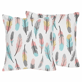 Feather Turquoise and Coral Collection Decorative Accent Throw Pillows - Set of 2