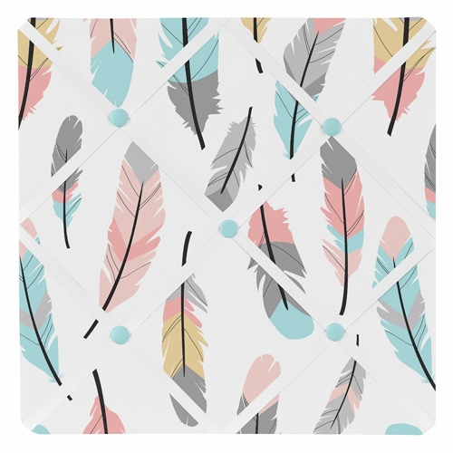 Feather Turquoise and Coral Collection Fabric Memo Board