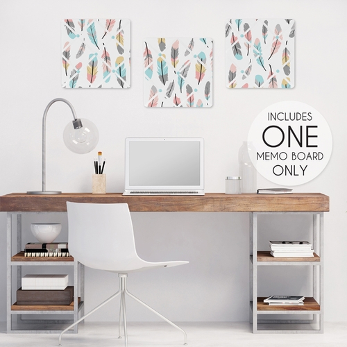 Feather Turquoise and Coral Collection Fabric Memo Board - alt image 1