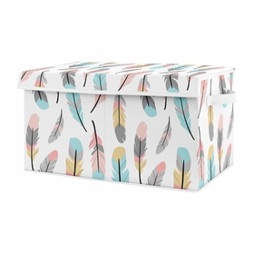 Feather Turquoise and Coral Collection Fabric Toy Bin Storage
