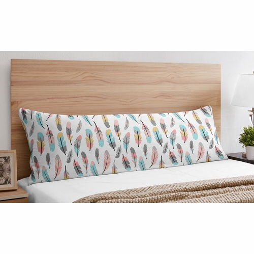 Feather Turquoise and Coral Collection Full Length Body Pillow Cover - alt image 1