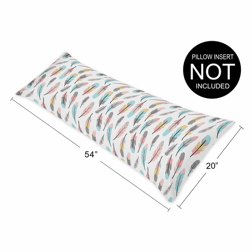 Feather Turquoise and Coral Collection Full Length Body Pillow Cover - alt image 3