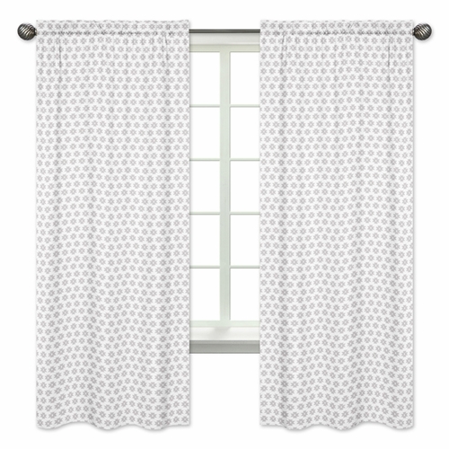 Feather Turquoise and Coral Collection Grey Tribal Geometric Print Window Panels - Set of 2