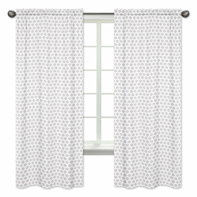 Feather Turquoise and Coral Collection Grey Tribal Geometric Print Window Panels - Set of 2