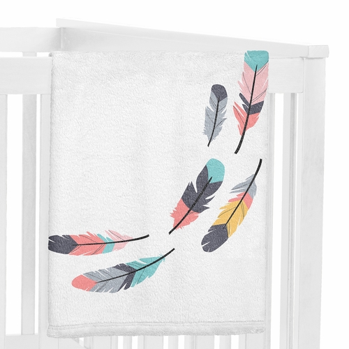 Feather Turquoise And Coral Collection Monthly Milestone Baby Blanket - alt image 2