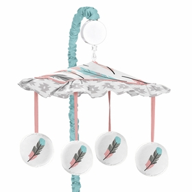 Feather Turquoise and Coral Collection Musical Mobile