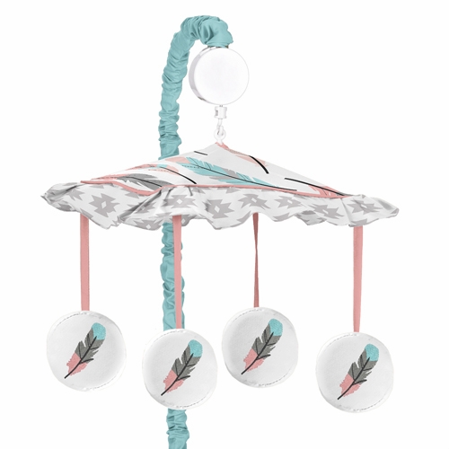 Feather Turquoise and Coral Collection Musical Mobile