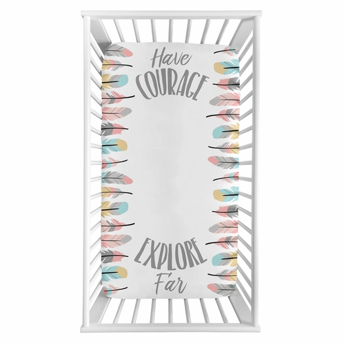 Feather Turquoise and Coral Collection Photo Op Crib Sheet - alt image 1
