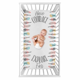 Feather Turquoise and Coral Collection Photo Op Crib Sheet