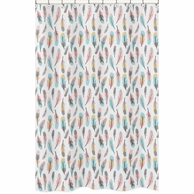 Feather Turquoise and Coral Collection Shower Curtain