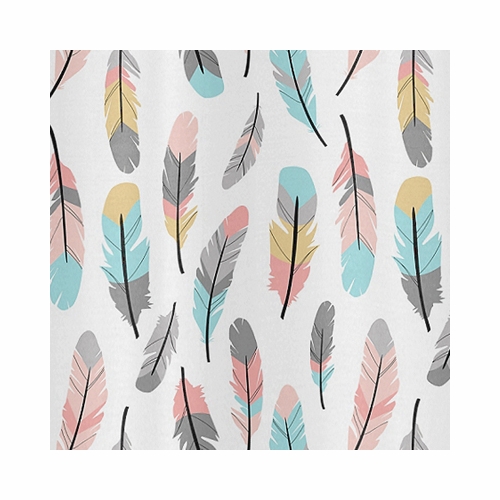Feather Turquoise and Coral Collection Shower Curtain - alt image 1