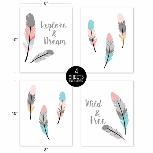 Feather Turquoise and Coral Collection Wall Art Prints - Set of 4 - alt image 4
