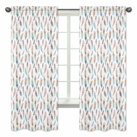 Feather Turquoise and Coral Collection Window Panels - Set of 2