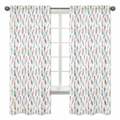 Feather Turquoise and Coral Collection Window Panels - Set of 2
