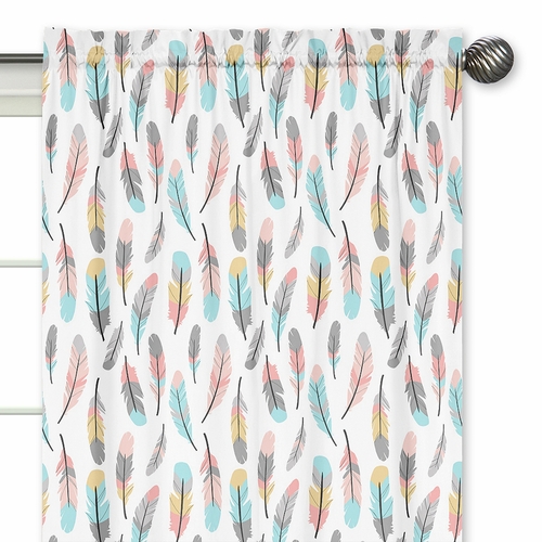Feather Turquoise and Coral Collection Window Panels - Set of 2 - alt image 2