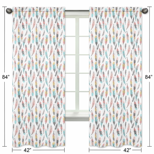 Feather Turquoise and Coral Collection Window Panels - Set of 2 - alt image 4