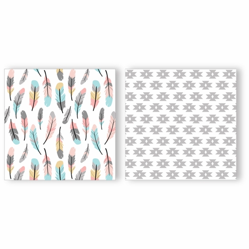 Feather Turquoise and Coral Toddler Bedding Collection - alt image 4