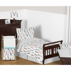 Feather Turquoise and Coral Toddler Bedding Collection