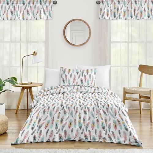 Feather Turquoise and Coral Twin Bedding Collection