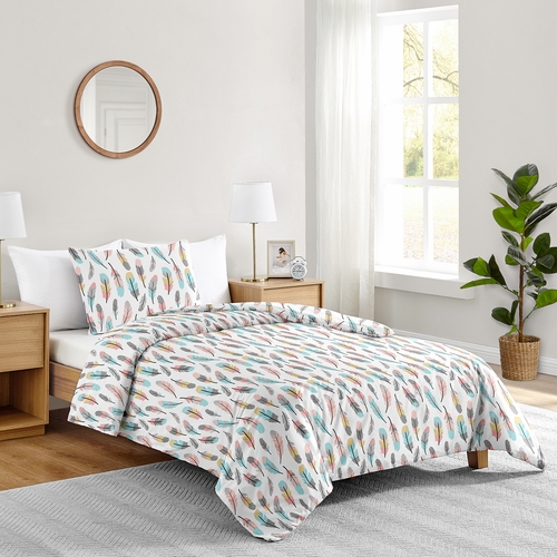 Feather Turquoise and Coral Twin Bedding Collection - alt image 1