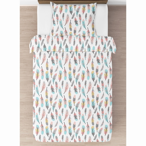 Feather Turquoise and Coral Twin Bedding Collection - alt image 2