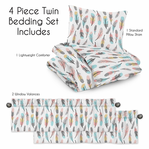 Feather Turquoise and Coral Twin Bedding Collection - alt image 4