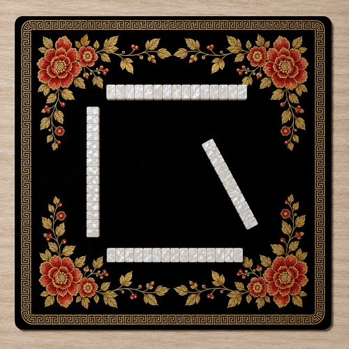 Floral Golden Pearl Collection Mahjong Mat for Table - Shipped Rolled - alt image 1