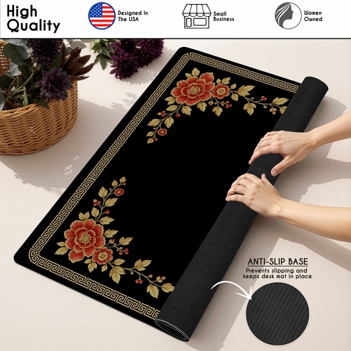 Floral Golden Pearl Collection Mahjong Mat for Table - Shipped Rolled - alt image 3