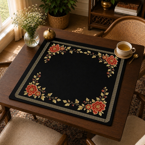 Floral Golden Pearl Collection Mahjong Mat for Table - Shipped Rolled - alt image 4