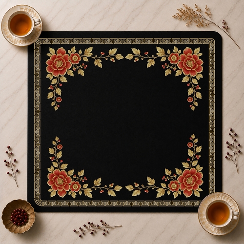 Floral Golden Pearl Collection Mahjong Mat for Table - Shipped Rolled - alt image 5